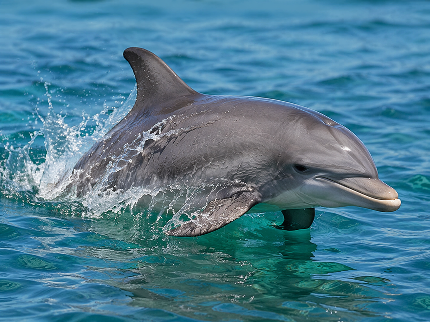 Bottlenose dolphin surfacing in blue Gulf Coast water near Clearwater Florida