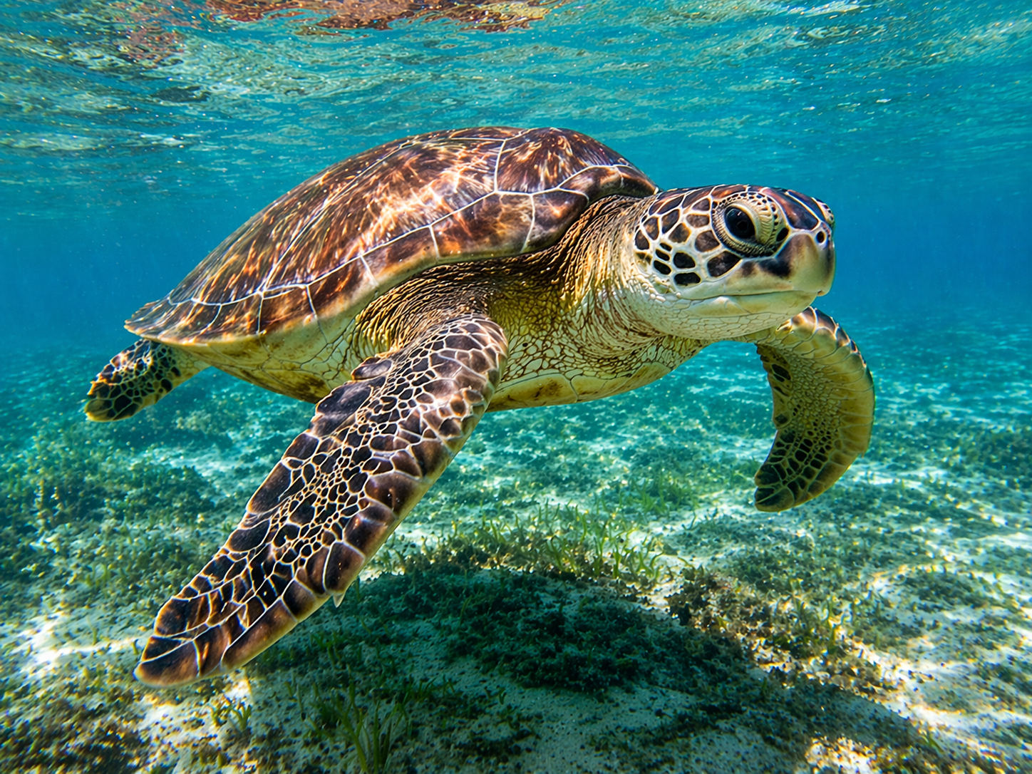 Sea turtle in the sea grass beds of the Gulf of Mexico near Clearwater, Florida