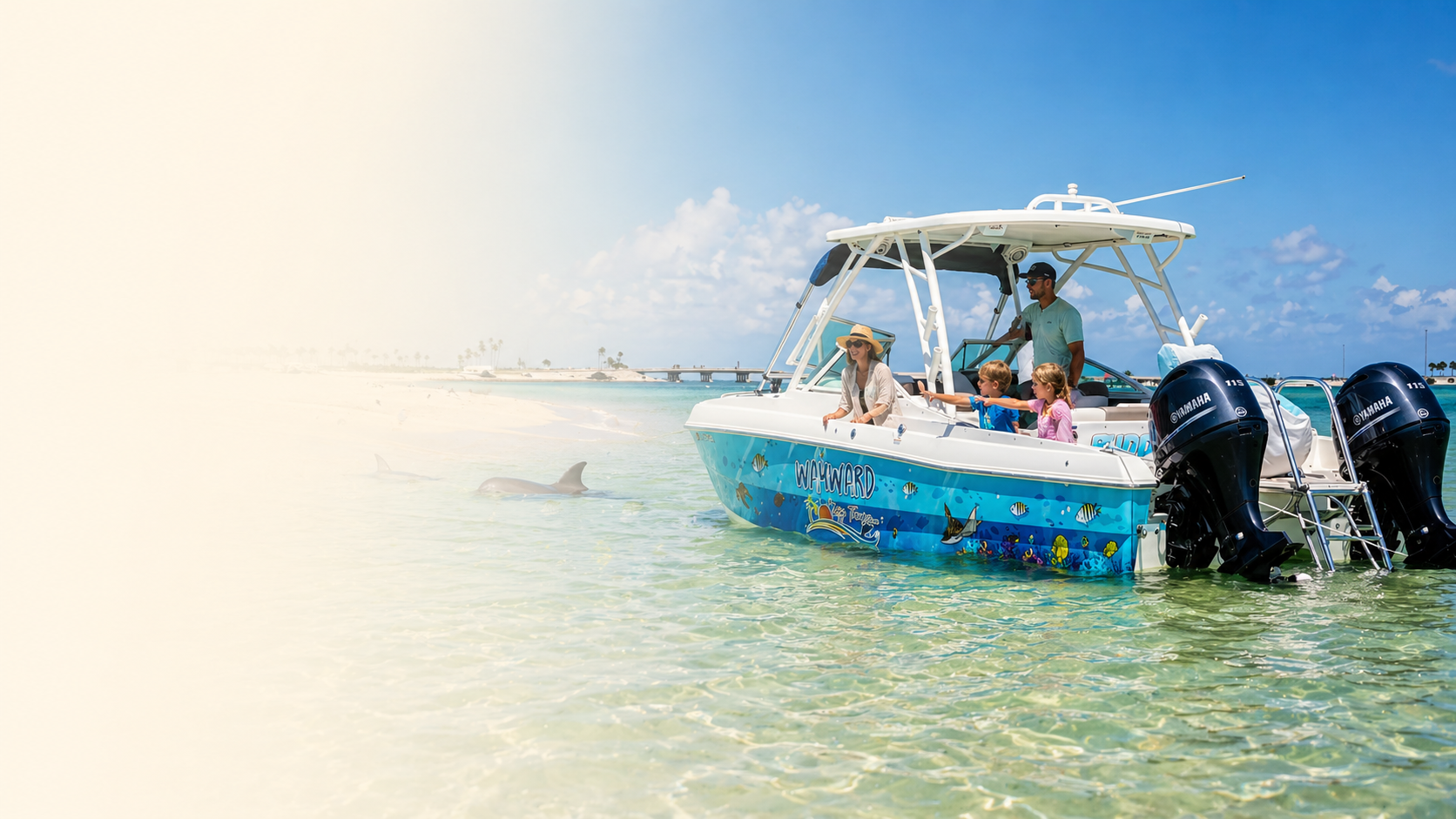 Private family boat tour on the Wayward Key Tours boat in the Gulf waters near Clearwater and St. Petersburg Florida