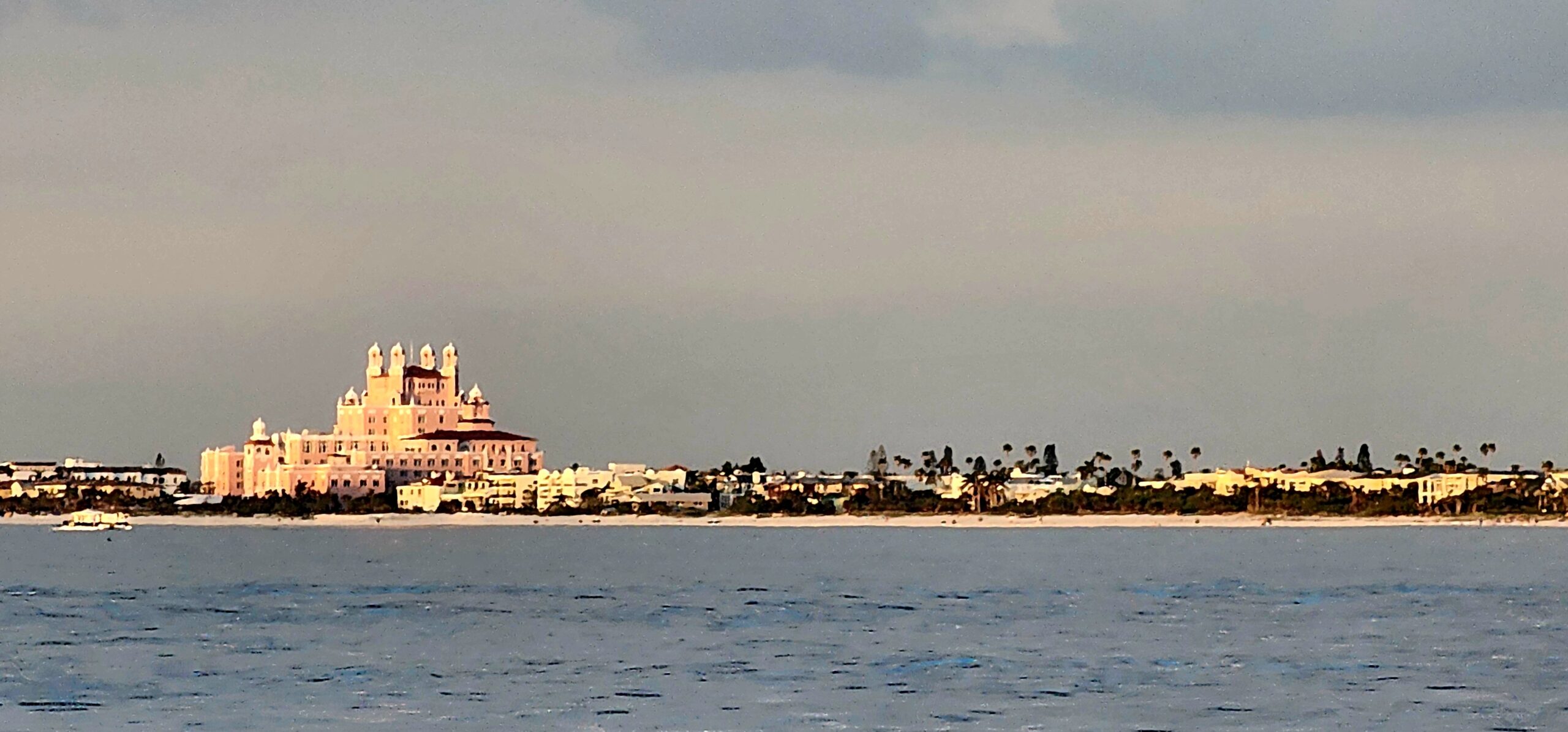 The Don CeSar pink hotel on St. Pete Beach viewed from the water on a private boat charter